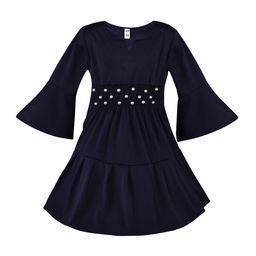 Wish Karo Girls Navy Blue Solid Fit and Flare Dress-image-37