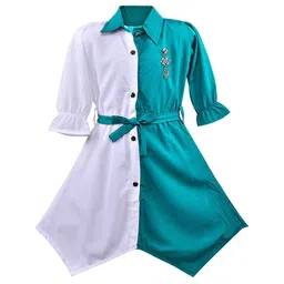 Wish Karo Girls Colourblocked Shirt Collar Bell Sleeves Shirt Dress-image-4