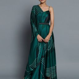 Vedika M Women Abstract Print Satin Maxi Dress-image-16