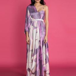 Vedika M Women Abstract Printed Satin Maxi Dress-image-87