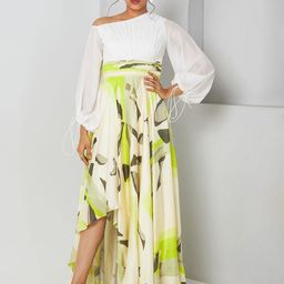 Vedika M Women Abstract Print Satin Maxi Drop Shoulder Dress-image-66