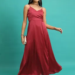 Tokyo Talkies Maroon Shoulder Straps Gown Dress-image-53