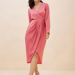 Antheaa V-Neck Satin Midi Dress-image-67