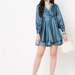 MISH Women Ruffled Satin Wrap Mini Dress-image-19