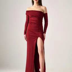Outcast Off Shoulder Ruched Maxi Dress-image-39