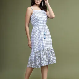 Ramas Checked Shoulder Straps A-Line Dress-picture-6
