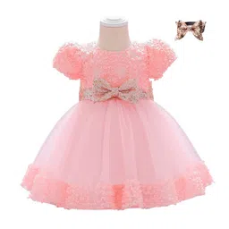 StyleCast Girls Pink Embellished Puff Sleeves Net Fit & Flare Dress-image-37