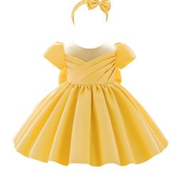 StyleCast Girls Yellow Puff Sleeves Pleated Balloon Dress with Hairband-image-62