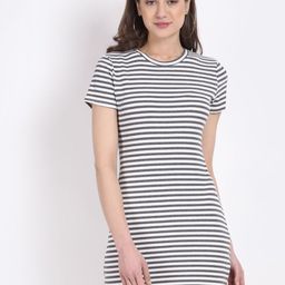 Global Republic Striped Round Neck Short Sleeves Bodycon Mini Dress-image-79