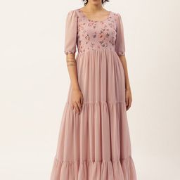 Ethnovog Pink Puff Sleeve Georgette Maxi Dress-picture-52