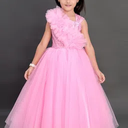 Pink Chick Girls Pink Embroidered Sequined Net Maxi Dress-image-54