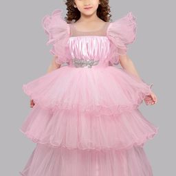 Pink Chick Girls Flutter Sleeve Layered Net Maxi Dress-18