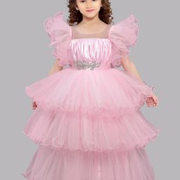 Pink Chick Girls Flutter Sleeve Layered Net Maxi Dress-17
