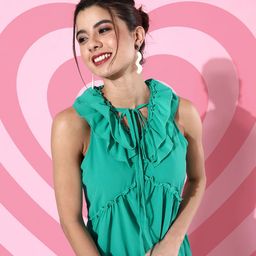 DODO & MOA Enchanting Sea Green Solid Ruffled Dress-image-28