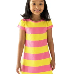Campana Girls Striped Round Neck Cotton A-Line Dress-image-21