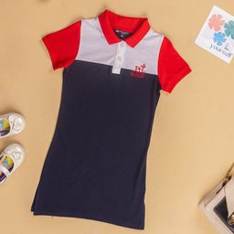 Purple United Kids Girls Colourblocked Polo Collar Cotton T-shirt Dress-image-9