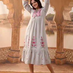 Vishudh Floral Embroidered A-Line Midi Dress-image-24