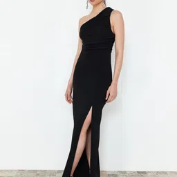 Trendyol One Shoulder Sleeveless Pleated Sheath Maxi Dress-image-45