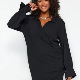 Trendyol Plus Size Shirt Collar Wrap Mini Dress-picture-6