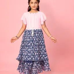 BAESD Girls Floral Printed Flutter Sleeve Fit & Flare Maxi Dress-image-69