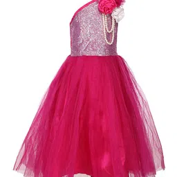 Samsara Couture Magenta Embellished One Shoulder Net Gown Maxi Dress-picture-4