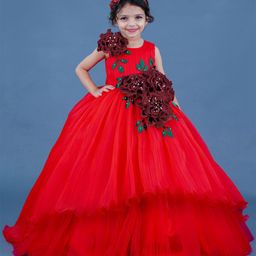 Li & Li Boutique Girls Floral Embroidered Net Fit and Flare Maxi Dress-image-51