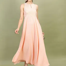 Vishudh Women Printed Peach Maxi Dress-image-63