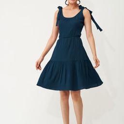 AASK Shoulder Straps Tired Crepe A-Line Dress-image-12