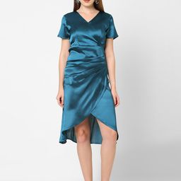MISH Teal Satin Wrap Dress-image-1