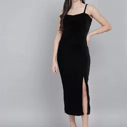 VAARARO Black Velvet Sheath Midi Dress-picture-53