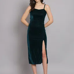 VAARARO Shoulder Straps Velvet Sheath Midi Dress-picture-10