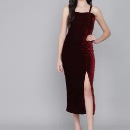 VAARARO Shoulder Strap Velvet Sheath Midi Dress-picture-58