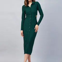 Orchid Blues Shirt Collar Long Sleeves Cut Out Sheath Midi Dress-picture-43