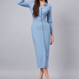 Orchid Hues Shirt Collar Sheath Midi Dress-image-99