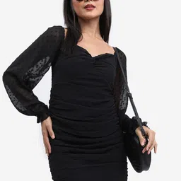 KETCH Sweetheart Neck Ruched Front Twisted Mini Sheath Dress-17