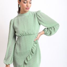 KETCH Self Design Puff Sleeves Ruffled Sheath Mini Dress-image-11