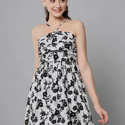 emeros Floral Halter Neck Crepe Dress-image-14