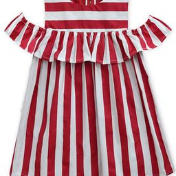 A.T.U.N. Red & White Striped A-Line Dress-image-36