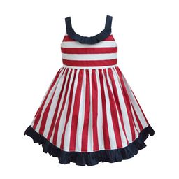A T U N Girls Cotton Red Striped Ruffles Fit & Flared Dress-image-29