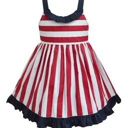 A T U N Red Striped Fit & Flared Dress-picture-13
