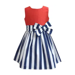A T U N Red & Navy Blue Striped Cotton Dress-picture-10