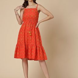 all about you Polka Dot Printed Shoulder Strap Neck Flounce Hem A-Line Dress-image-17