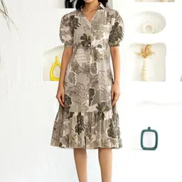 AASK Floral Print A-Line Dress-image-74