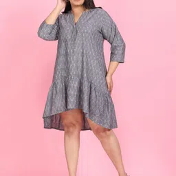 LastInch Geometric Printed High-Low Hem Cotton A-Line Dress-picture-7
