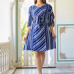 YASH GALLERY Striped Printed A-Line Dress-picture-53