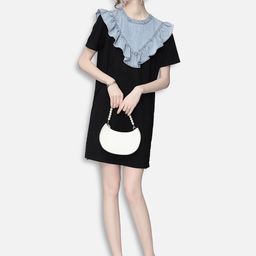 JC Collection Black Colourblocked A-Line Dress-image-82