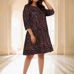 Amydus Women Plus Size Brown Printed A-Line Dress-picture-16