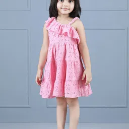 Hola Bonita Girls Floral Self Design Cotton Sleeveless Layered A-Line Casual Dress-picture-16