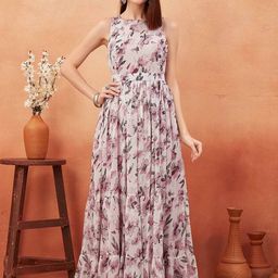 ODD BY chansi TRENDZ Floral Printed Gathered Detailed Maxi Ethnic Dress With Belt-image-61
