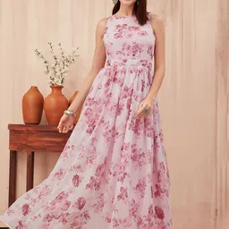 ODD BY chansi TRENDZ Printed Flared Ethnic Dress-image-90